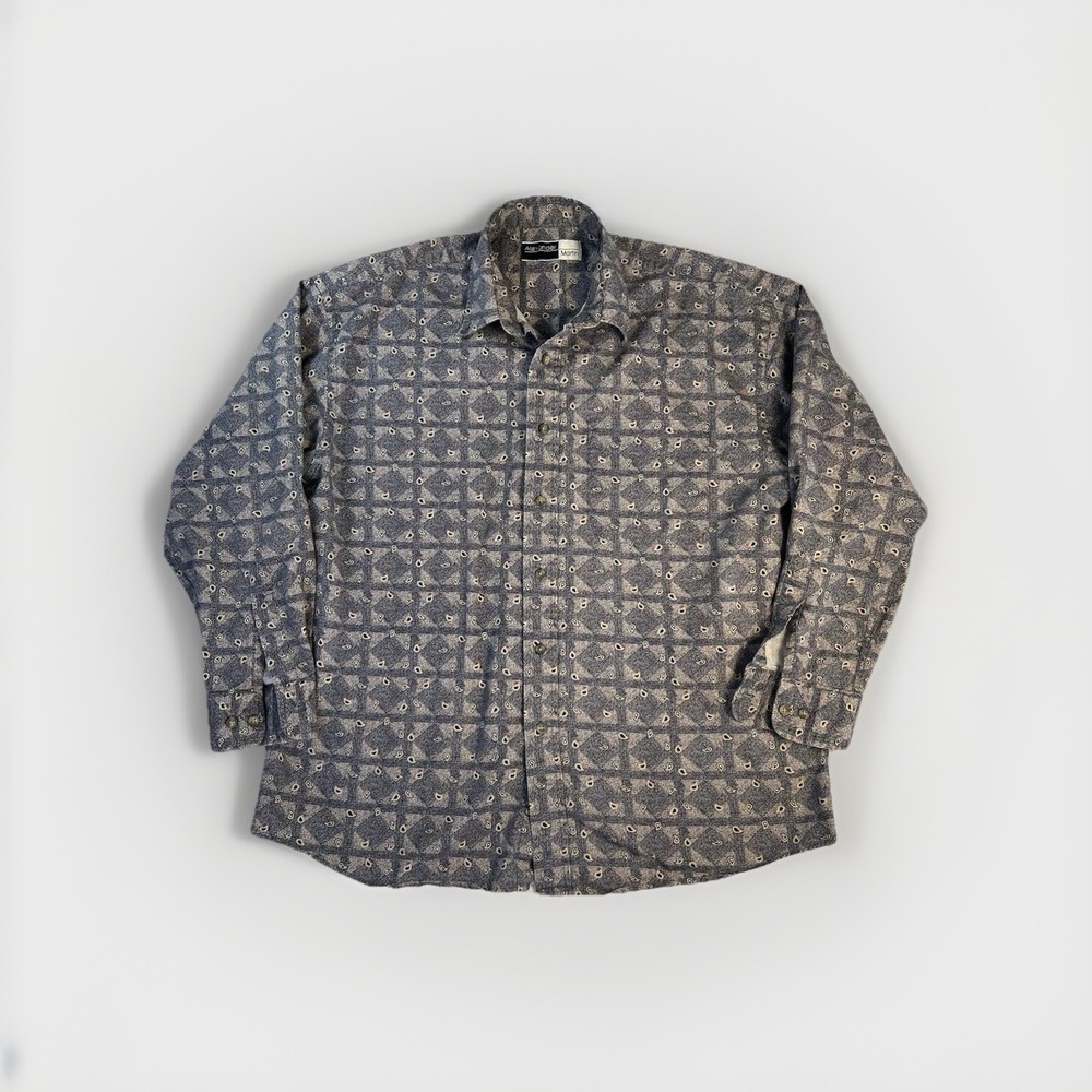 Alexander Martin Shirt Mens L/XL Vintage Long Sleeve Shirt Paisley Retro Blue